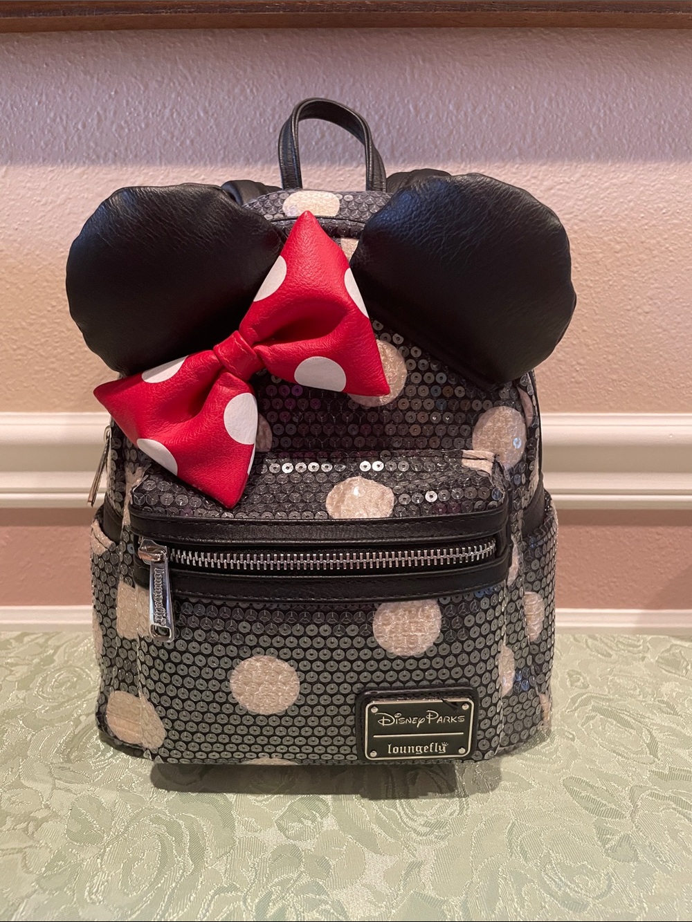 Loungefly Disney Parks Minnie Mouse Black & Red Sequin Mini Backpack